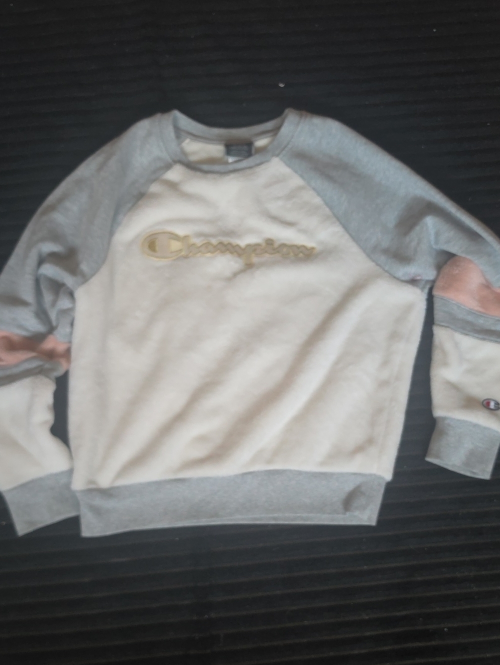 Champion Raglan Sweatshirt in Cream, Gray and Pink